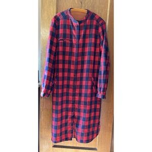 Miracle Berry Boutique Dress Red Black Buffalo Plaid‎ Size L Button Pockets Maxi